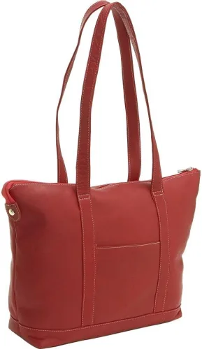 Vista 3 de Le Donne Bolso tote de cuero mediano con bolsillo - Bolso de mujer de cuero Vaquetta colombiano, Cafe