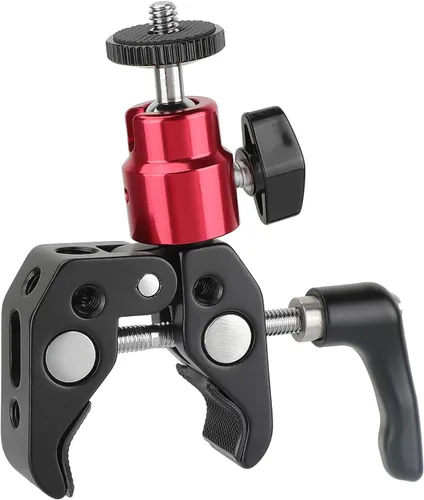 Vista 4 de CAMVATE Abrazadera universal de agarre de cangrejo con perilla de tornillo reforzada + soporte de cabeza de bola ajustable de 1/4 "-20 (rojo) - 2882