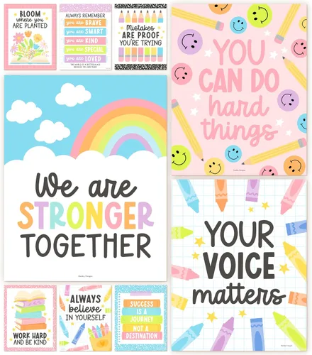 Vista 21 de Hadley Designs Póster motivacional para decoración de aula, 9 pósteres de aula de mentalidad de crecimiento, decoración de pared inspiradora