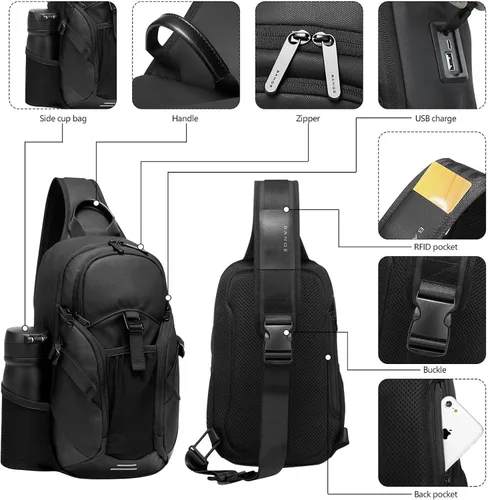 Vista 5 de JUMO CYLY Bolso bandolera de cuero para hombre con bolsa impermeable para hombre