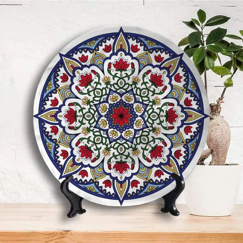 Vista 3 de Platos de cerámica, platos de cerámica decorativos marroquíes, estilo vintage mediterráneo, 7 pulgadas, para comedor, fiestas, bodas, multicolor