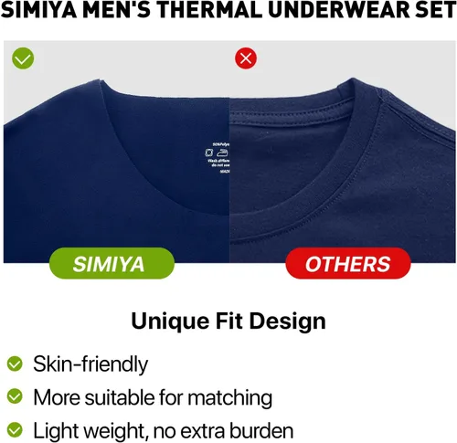 Vista 2 de SIMIYA Men's Thermal Underwear Set Long Sleeves Long Johns Set Base Layer Fleece Lined Tops & Bottoms