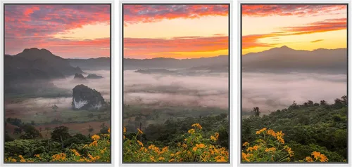 Vista 24 de SIGNWIN Lienzo enmarcado para pared, juego de arte nublado de tormenta, cielo, bosque otoñal, árboles, rústico, naturaleza, fotografía, realismo
