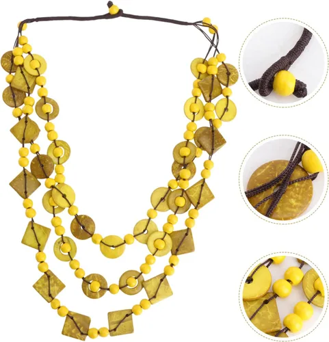 Vista 2 de Generic Collar de estilo retro bohemio para mujer, cuentas de madera tejidas a mano con dijes de concha, joyería de moda para mujeres y niñas