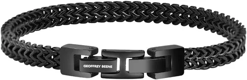 Vista 2 de Geoffrey Beene Pulsera de cadena doble Franco de acero inoxidable para hombre con extensión Negro