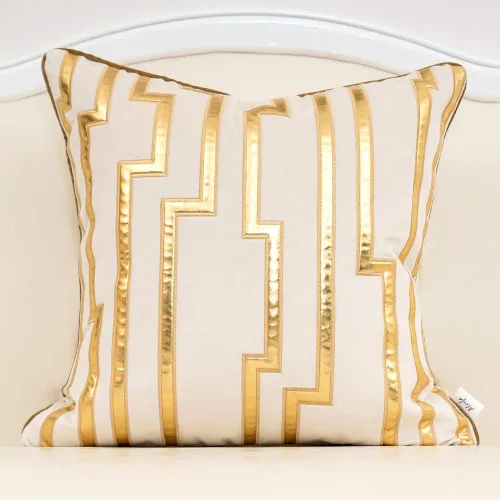 Vista 8 de Alerfa Funda de almohada de cuero dorado a rayas negras de 18 x 18 pulgadas, funda de almohada geométrica de lujo decorativa de terciopelo bordado