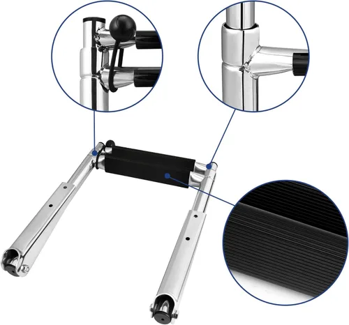 Vista 4 de Young Marine Escalera telescópica y plegable de acero inoxidable para barco con estribo de plástico blanco, montaje sobre plataforma
