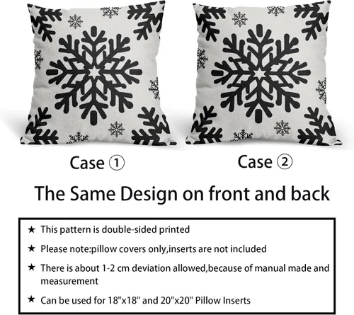 Vista 6 de Fundas de almohada decorativas de Navidad negras 40x40 cm con copos de nieve blancos de Navidad, juego de 2, temática rústica de invierno