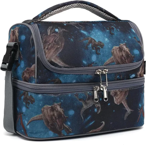 Vista 20 de FlowFly Bolsa de almuerzo aislada de dos pisos para niños, niñas, hombres, mujeres, con correa ajustable, para automóvil
