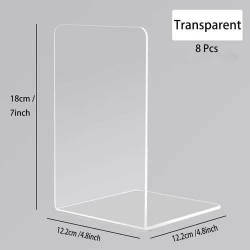 Vista 2 de 8 sujetalibros transparentes de acrílico para estantes, plástico resistente para oficina en casa