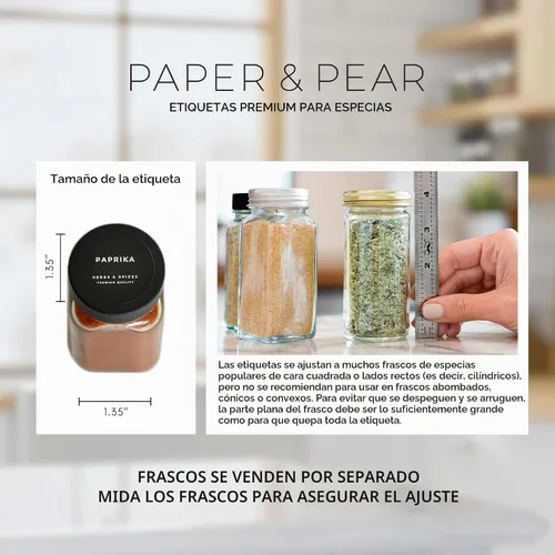 Vista 3 de Paper & Pear - Etiquetas adhesivas redondas de estilo moderno para especias, impermeables, preimpresas, resistentes al aceite, para despensa
