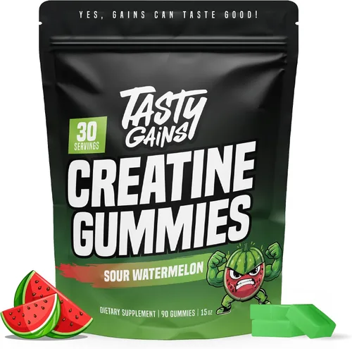 Vista 9 de TASTY GAINS Gomitas de Creatina - 90g de Monohidrato de Creatina - Suplementos para Entrenamiento - Construye Músculo y Aumenta la Fuerza