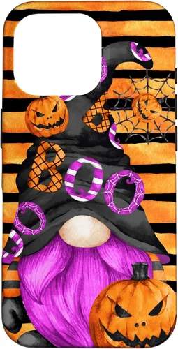 Vista 20 de iPhone 16 Halloween Gnome With Purple Beard Women Pumpkin Witchy Boo Case