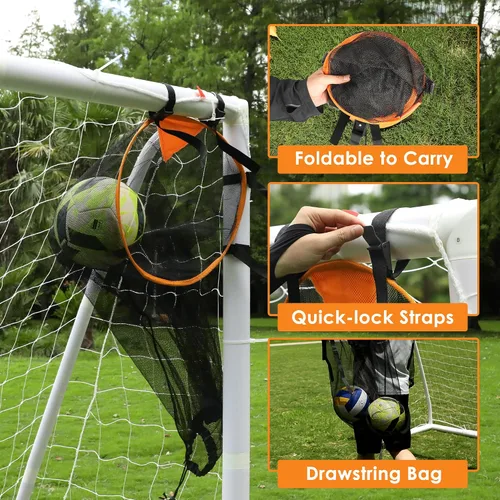 Vista 6 de ORIENGEAR Soccer Goal, 12x6/10x6.5/8x6/6x4 Full Size Soccer Goals for Backyard, Soccer Net with Training Discs, Portable Soccer Goal for Kids and