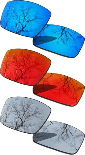 Vista 27 de 3 Pair Polarized Replacement Lenses for Oakley Gascan OO9014 Pack Cromo negro y plateado y oro de 24 quilates