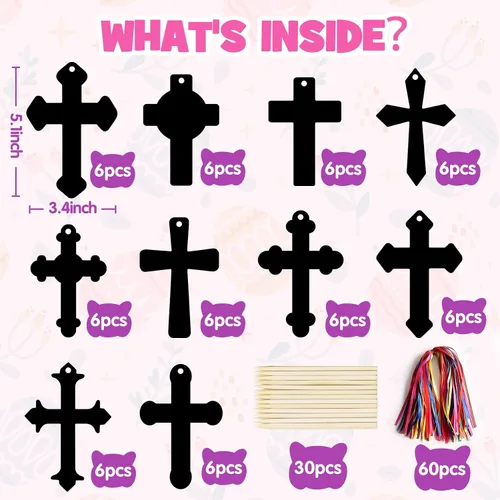 Vista 2 de ZMLM Regalos cristianos para niños: 60 piezas de adornos de cruz para rascar, arco iris, juego de papel para rascar para aula, recuerdo de fiesta