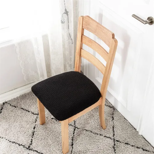 Vista 3 de Fundas de asiento de terciopelo para sillas de comedor, fundas elásticas para sillas de comedor, fundas de asiento elásticas con lazos para comedor