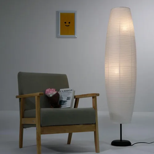 Vista 4 de Lámpara de pie de papel de arroz con interruptores de pie, linterna de piso de papel blanco, iluminación ambiental Art Deco, lámpara de pie alta