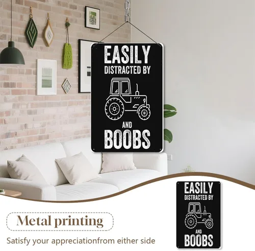 Vista 4 de Fácilmente distraído por tractores y tetas divertidos carteles de metal masculinos vintage bar baño jardín cocina hombre cueva pubs regalo 8x12