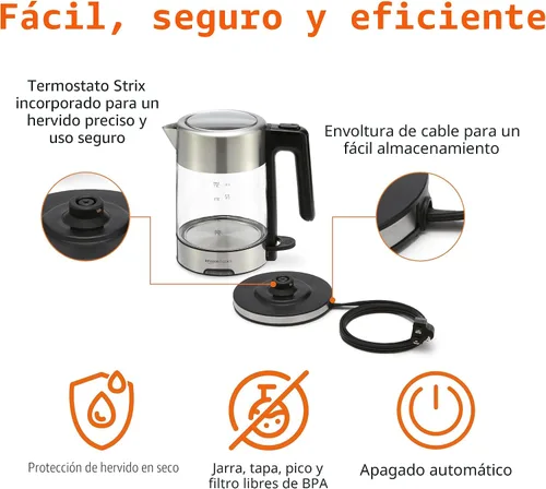 Vista 3 de Amazon Basics Hervidor eléctrico con jarra de vidrio para té y café, sin BPA, ebullición rápida, apagado automático, 1.1 cuartos, 1500W, vidrio
