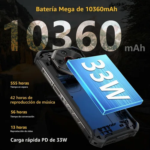 Vista 3 de Ulefone Armor X16 - Teléfono inteligente resistente, sistema operativo Android 15, 10360mAh/33W, 12+128GB/2TB, cámara de 48MP+20MP+2MP+16MP, 6.56