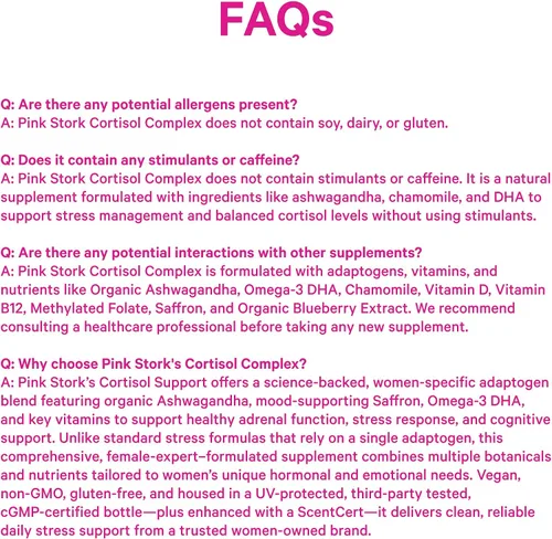 Vista 9 de Pink Stork Suplementos de cortisol para mujeres, apoyo suprarrenal adaptogénico y administrador del estrés con Ashwagandha orgánica, Omega 3