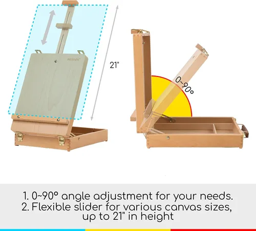 Vista 4 de MEEDEN Caballete de mesa para bocetos de arte: caballetes de mesa de madera de haya maciza para pintar lienzo, caballete de escritorio ajustable