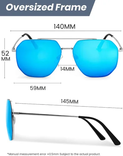 Vista 4 de Veda Tinda - Lentes de sol cuadrados de aviador para hombres y mujeres, polarizados, de gran tamaño, grandes, de moda, retro, grandes gafas de sol