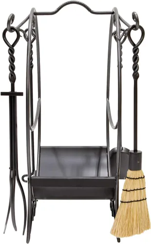Vista 3 de Minuteman International Soporte para leña de madera de cabaña con herramientas para chimenea, grafito