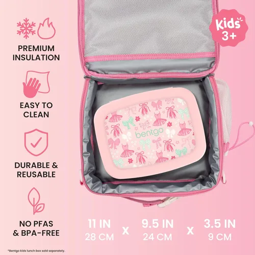 Vista 3 de Bentgo Bolsa de almuerzo con estampado para niños, doble aislamiento, reutilizable, para niños de más de 3 años, correa ajustable; sostiene