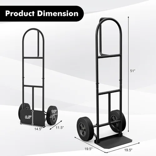 Vista 6 de Goplus Carretilla de Mano, Carretilla de Mano con Mango en P con Asa de Bucle Vertical, Ruedas de 10", Placa Nasal Plegable de 15" x 9", Capacidad