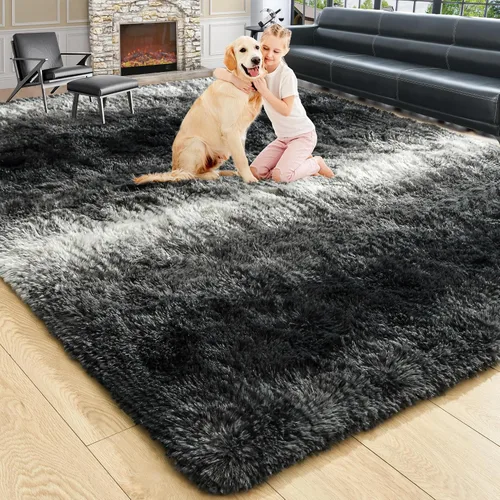 Vista 9 de Noahas Alfombras de Área Grandes y Esponjosas de 5x8 pies para Sala de Estar y Dormitorio, Alfombra Gruesa de Pelo Largo Beige y Blanca, Alfombra