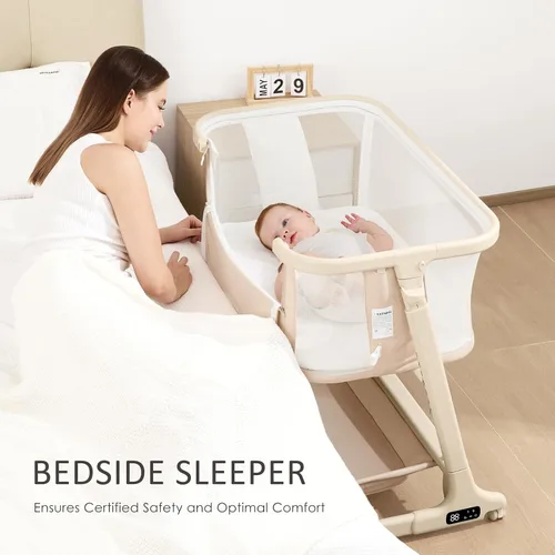 Vista 3 de ANGELBLISS Cuna eléctrica para bebé, cama mecedora automática, 6 alturas con colchón, sábana lavable, control remoto, 5 velocidades, 3