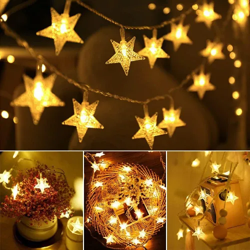 Vista 8 de Yummuely Cadena de luces de estrellas 10 pies 20 luces LED, luces de hadas con pilas, impermeables, luces de Navidad centelleantes