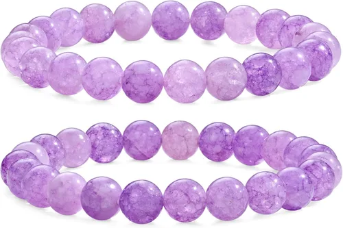 Vista 16 de Bivei - Pulsera elástica de cuentas redondas de cristales curativos semipreciosos naturales, hecha a mano, rellenadores de regalo para mujeres Ágata