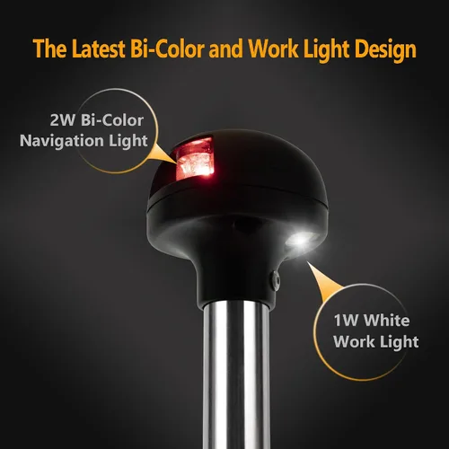 Vista 3 de MARINE SYSTEM - Luz LED de arco de navegación bicolor rojo y verde con luz de trabajo blanca para barco, pontón, yate, skeeter con poste estándar