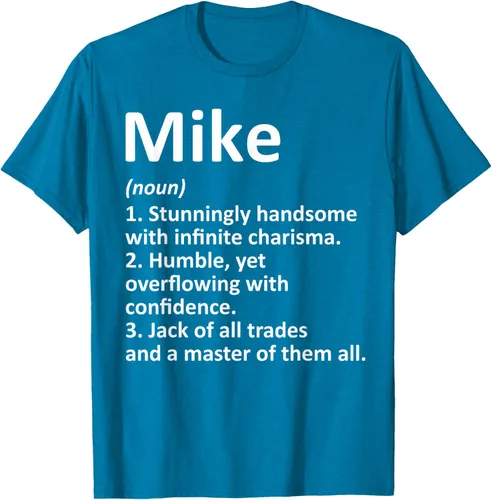 Vista 10 de MIKE Definition - Camiseta divertida para regalo de cumpleaños con nombre personalizado, Negro, S