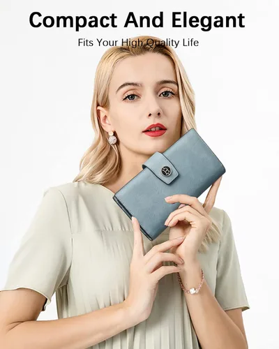 Vista 4 de BOSTANTEN Carteras de cuero para mujer, bloqueo RFID, gran capacidad, triple tarjetero, embrague para teléfono