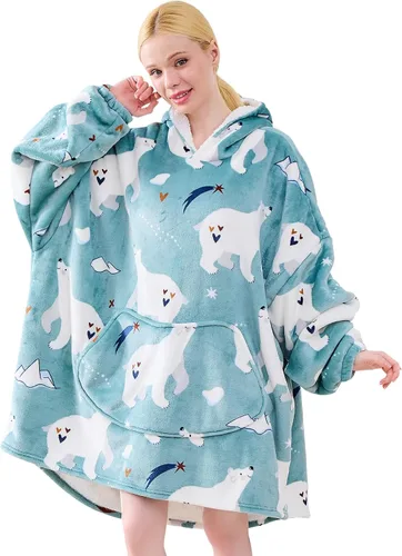Vista 27 de Moinlizy - Sudadera con capucha tipo manta extragrande, portátil con capucha y bolsillo, de grueso sherpa, para mujeres y hombres adultos
