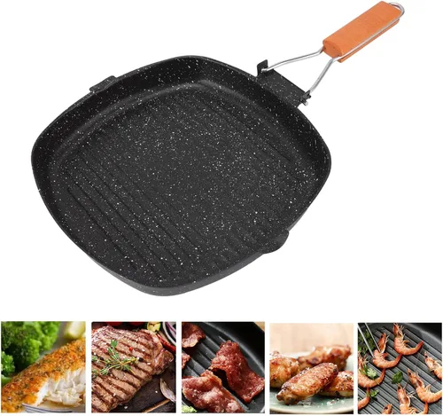 Vista 4 de Sartén de acero al carbono, sartén antiadherente con mango de haya plegable, sartén dividida reutilizable, sartén de ahorro de energía para el hogar