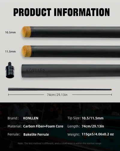 Vista 4 de KONLLEN Carbon Fiber Pool Cue Shaft, 3/8x8 & Uni-Loc Joint Amarillo-0.4 in