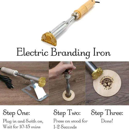 Vista 2 de Hierro de marca de leña personalizado para regalo (1 "x 1") Soldador electrónico