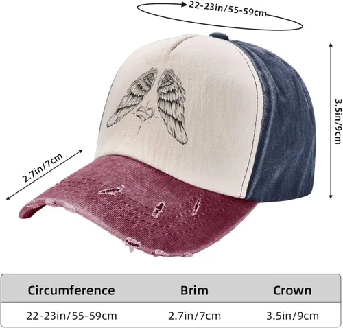 Vista 6 de Angel Wings and Heart Baseball Cap for Men Women Hats Adjustable Vintage Washed Cotton Dad Hat