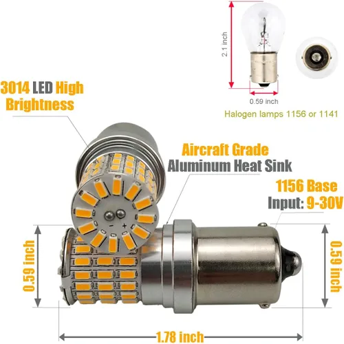 Vista 2 de iBrightstar Bombillas LED de 9-30 V extremadamente brillantes 1156 1141 1003 BA15S de repuesto para luces de señal de giro, amarillo ámbar