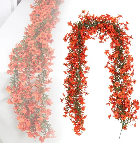 Vista 17 de RECUTMS Guirnalda artificial de otoño, plantas de vegetación sintética 1 pieza seda marrón