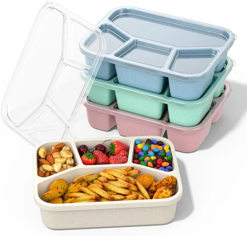 Vista 8 de Bento - Lonchera para adultos (paquete de 4), recipiente de preparación de comidas de 4 compartimentos con cubierta transparente, contenedores