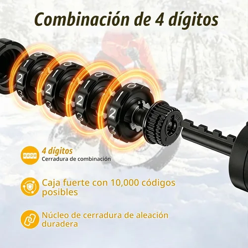 Vista 6 de Candado de cable para bicicleta de 6 pies de largo, candado de combinación reseteable de 4 dígitos, cable de acero resistente con revestimiento