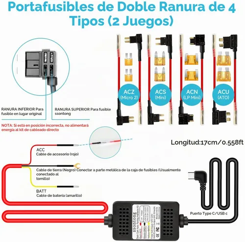 Vista 3 de Kit de cable duro para cámara de salpicadero, kit de cable duro para cámara tipo C de 3 conductores, kit de cable duro USB-C de 12V-24V a 5V