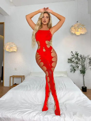 Vista 2 de Body sexy de malla para mujer, lencería de red elástica, body de una pieza transparente