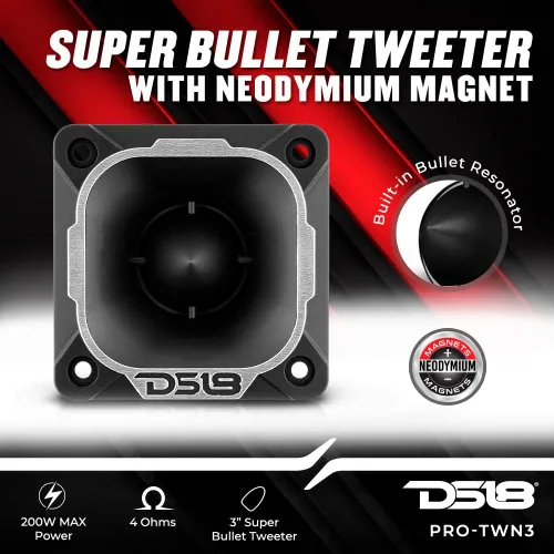 Vista 2 de DS18 PRO-TWN3 PRO - Tweeter de neodimio de alta compresión de 2.5 pulgadas, bobina de voz de 250 vatios, 1 pulgada (1 altavoz)